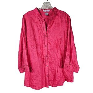 Vintage Saint Tropez Linen Button Up Top 2X Pink‎ Embroidered Relaxed Coastal